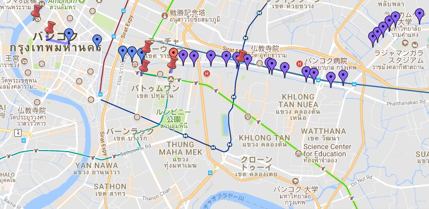 バンコク運河　運航地図